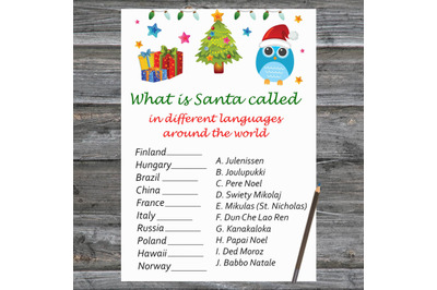 Tree and owl Christmas card,Christmas Around the World Game Printable