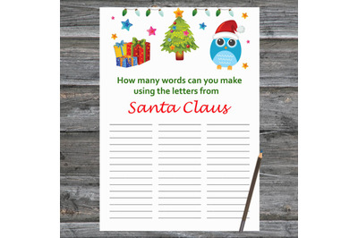Tree owl Christmas card,How Many Words Can You Make From Santa Claus