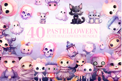 40 Cute Pastel Halloween Clipart PNGs, Commercial Use