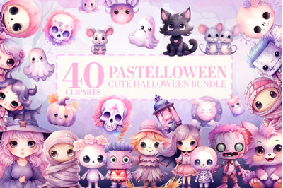 40 Cute Pastel Halloween Clipart PNGs&2C; Commercial Use