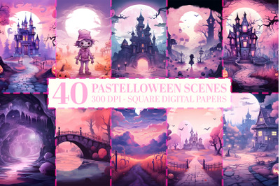 40 Pastel Halloween Digital Papers, Haunted &amp; Enchanted