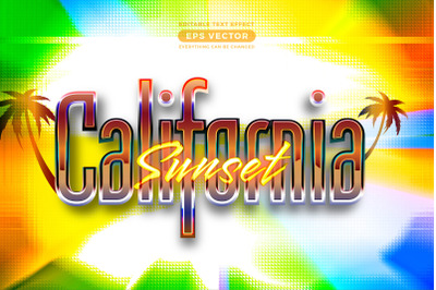 California sunset editable text effect retro style with vibrant theme
