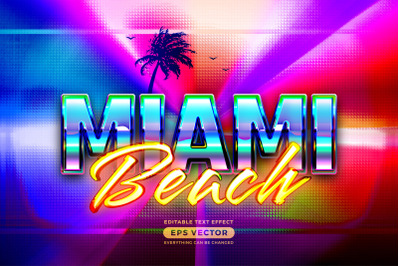Miami beach editable text effect retro style with vibrant theme concep
