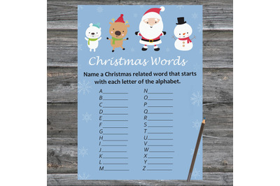 Happy Santa claus Christmas card,Christmas Word A-Z Game Printable