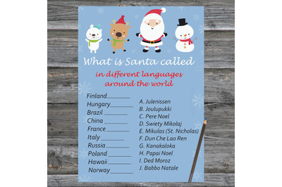 Santa claus Christmas card,Christmas Around the World Game Printable