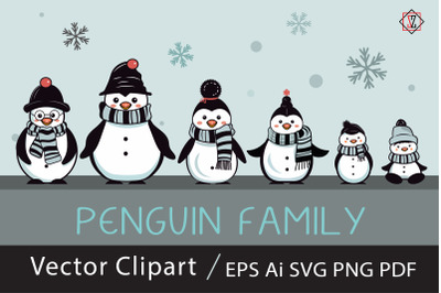 Penguin family. Vector Clipart