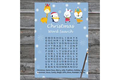 Winter animals Christmas card,Christmas Word Search Game Printable