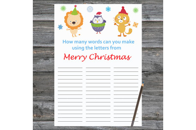 Animals Christmas card,How Many Words Can You Make From MerryChristmas