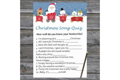 Santa train Christmas card,Christmas Song Trivia Game Printable
