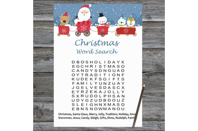 Santa train Christmas card,Christmas Word Search Game Printable
