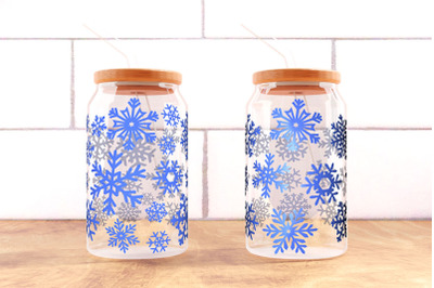 Snowflakes 16oz Glass Can Wrap SVG PNG,  Christmas Snowflakes Template