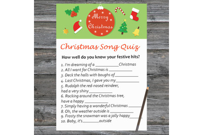 Merry Christmas card,Christmas Song Trivia Game Printable