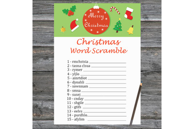 Merry Christmas card,Christmas Word Scramble Game Printable
