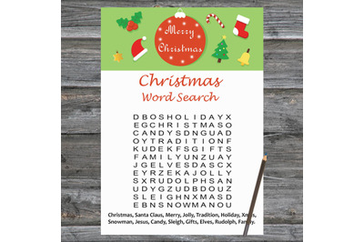 Merry Christmas card,Christmas Word Search Game Printable