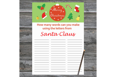 Merry Christmas card,How Many Words Can You Make From Santa Claus