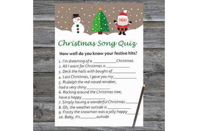 Santa Snowman Christmas card,Christmas Song Trivia Game Printable