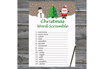 Santa Snowman Christmas card,Christmas Word Scramble Game Printable