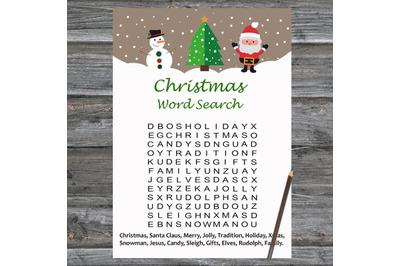 Santa Snowman Christmas card,Christmas Word Search Game Printable