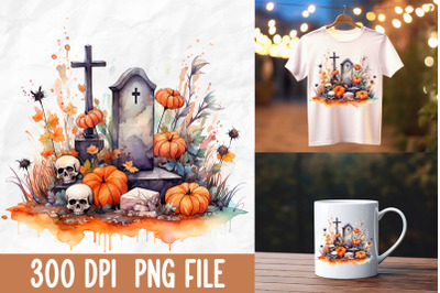 Retro Halloween Tombstone Graveyard Fall