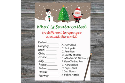 Santa Snowman Christmas card,Christmas Around the World Game Printable