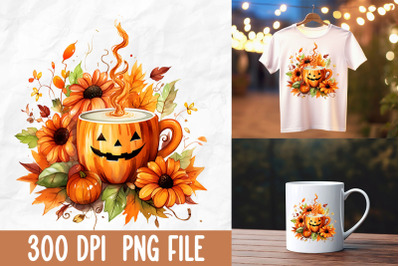 Retro Halloween Pumpkin Coffee Fall Leaf