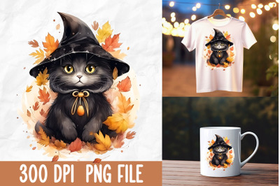 Retro Fall Halloween Witch Black Cat