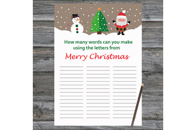 Snowman Christmas card,How Many Words Can You Make From MerryChristmas