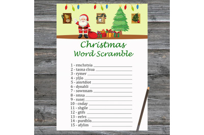 Happy Santa Christmas card,Christmas Word Scramble Game Printable