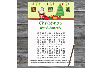 Happy Santa Christmas card,Christmas Word Search Game Printable