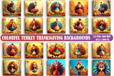 Colorful Turkey Thanksgiving Backgrounds