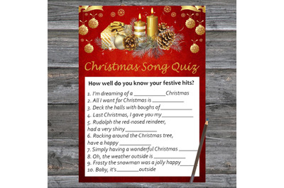 Gold candles Christmas card,Christmas Song Trivia Game Printable