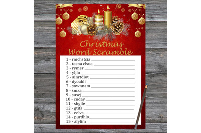 Gold candles Christmas card,Christmas Word Scramble Game Printable