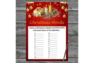 Gold candles Christmas card,Christmas Word A-Z Game Printable