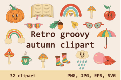 Retro groovy autumn clipart