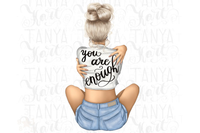 You Are Enough Png Digital Download, Blonde Woman Printable Design