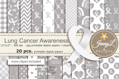 Lung Cancer Awareness Digital Papers / White Ribbon Clipart