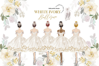 Swan White Ballerina Princess Clipart, White Ivory Dresses