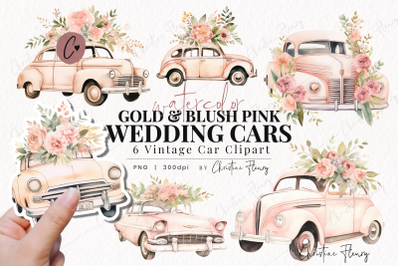 Watercolor Gold &amp;amp; Blush Wedding Cars PNG