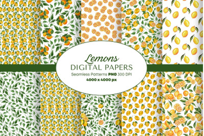 Lemon Watercolor PNG Seamless Patterns