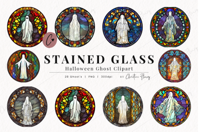 28 Round Ghost Stained Glass Clipart