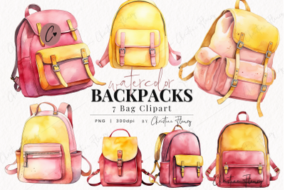 Watercolor Pink Backpack Clipart