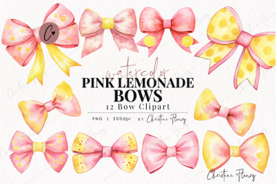 Watercolor Pink Lemonade Bow Clipart