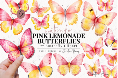 Watercolor Pink Butterflies Clipart