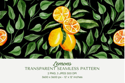 Lemon Watercolor PNG 04 Seamless Patterns