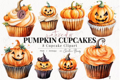 Watercolor Pumpkin Cupcake Clipart