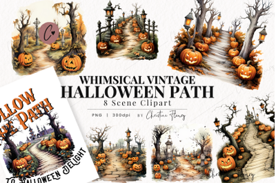 Whimsical Vintage Halloween Scene PNG