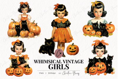 Whimsical Vintage Girls Clipart,