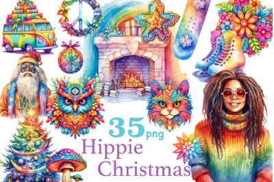 Hippie Christmas Clipart | Xmas Sublimation Bundle