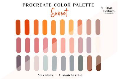 Cute Procreate Palette. Bright Sunset Color Swatches
