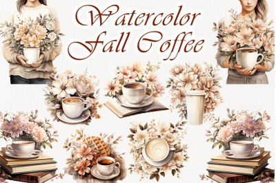 Morning coffee Clipart. Watercolor Fall clipart